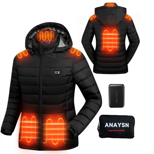ANAYSN Beheizbare Jacke Damen, Beheizte Jacke mit Akku 7.4V 16000mAh, Schwarz XXL von ANAYSN