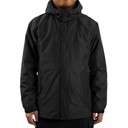 ANAYSN Herren Regen Jacke mit Kapuze wasserdicht leichte Jacke und Reißverschlusstaschen Regenmantel für Outdoor Camping Wandern(Black-CA,XXL) von ANAYSN