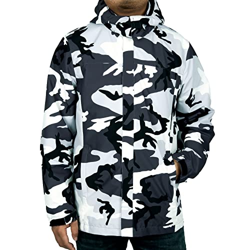 ANAYSN Herren Regen Jacke mit Kapuze wasserdicht leichte Jacke und Reißverschlusstaschen Regenmantel für Outdoor Camping Wandern(Camo-US,L) von ANAYSN