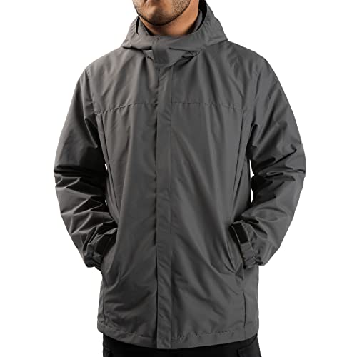 ANAYSN Herren Regen Jacke mit Kapuze wasserdicht leichte Jacke und Reißverschlusstaschen Regenmantel für Outdoor Camping Wandern (Grau, XXL) von ANAYSN