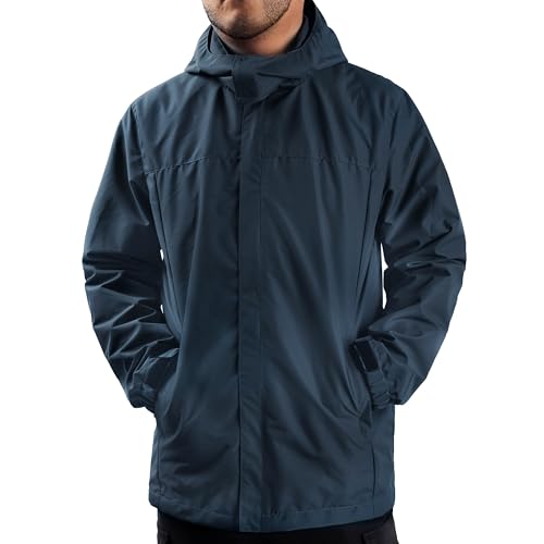 ANAYSN Herren Regenjacke mit Kapuze wasserdicht leichte Jacke und Reißverschlusstaschen Regenmantel für Outdoor-Camping Wandern (Navy, L) von ANAYSN