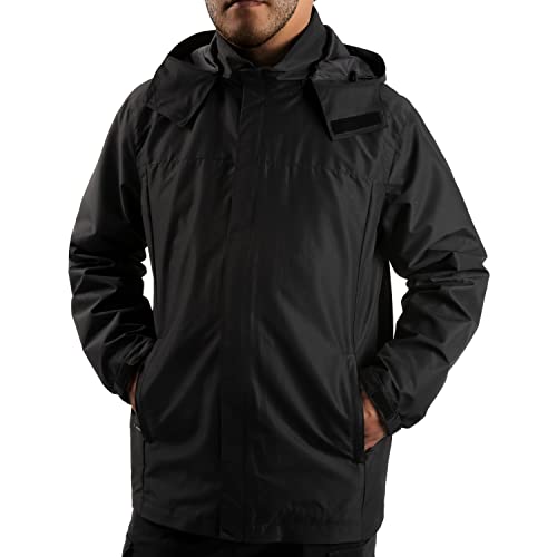 ANAYSN Herren Regenjacke mit Kapuze wasserdicht leichte Jacke und Reißverschlusstaschen Regenmantel für Outdoor-Camping Wandern (schwarz, XL) von ANAYSN