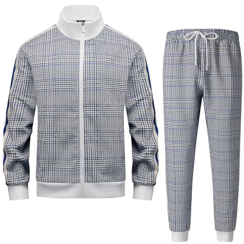 Männer Track Suits Sets Langarm Full-Zip Sweatsuit Aktive Jacken und Hosen 2-teilige Outfits ANAYSN-1215TK1-Blue-XL von ANAYSN