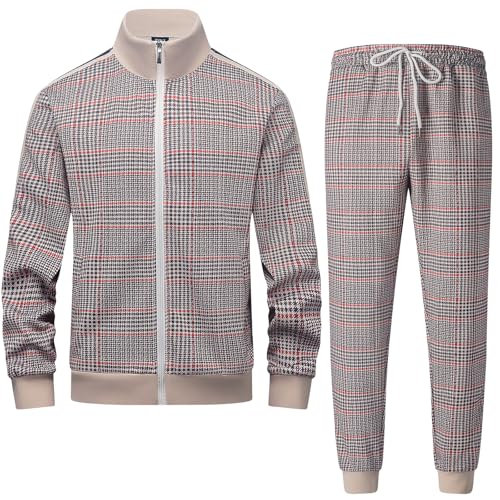 Männer Track Suits Sets Langarm Full-Zip Sweatsuit Aktive Jacken und Hosen 2-teilige Outfits ANAYSN-1215TK1-Red-XL von ANAYSN