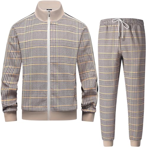 Männer Track Suits Sets Langarm Full-Zip Sweatsuit Aktive Jacken und Hosen 2-teilige Outfits-Yellow-XL von ANAYSN