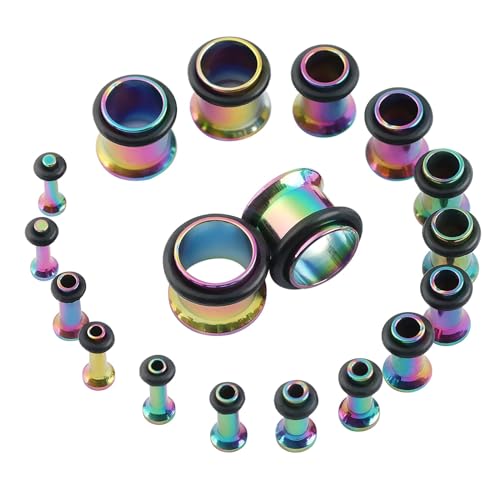 ANAZOZ 1.6mm-10mm Tunnel, Ohr Flesh Plug Edelstahl 18 Stück Ohr Piercing Damen, Ohr-Stretching Ohrringe Bunt von ANAZOZ