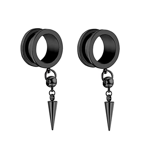 ANAZOZ 10mm Tunnel, Edelstahl Ohr Flesh Plug 2 Stück Ohr Tunnel Mit Anhänger Herren, Ohr-Stretching Ohrringe Schwarz von ANAZOZ