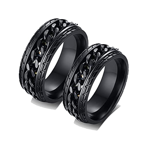 ANAZOZ 2 Stück Eheringe Paarpreis Edelstahl 8mm Kette Design Drehbar Partnerringe Ringe Partnerringe Schwarz Ringe Set Paare mit Kostenlos Gravur Frau:57 (18.1) & Mann:60 (19.1) von ANAZOZ