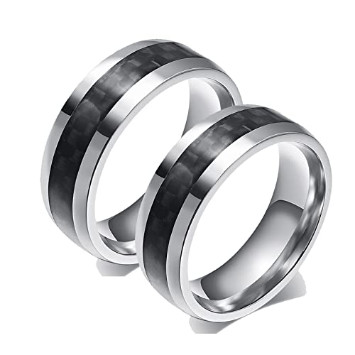 ANAZOZ 2 Stück Eheringe Paarpreis Edelstahl 8mm Kohlefaser Bicolor Poliert Damen Ringe Herren Ringe Paar Eheringe Trauringe Silber Schwarz Frau:60 (19.1) & Mann:67 (21.3) von ANAZOZ