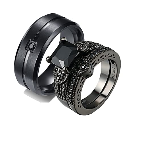 ANAZOZ 2 Stück Eheringe Paarpreis Edelstahl Vergoldet 8mm Breit Gebürstet Solitär Diamantring Hochzeit Ringe Eheringe E Schwarz Diamantring Euro Frau:60 (19.1) & Mann:67 (21.3) von ANAZOZ