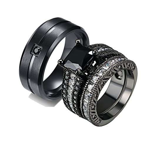 ANAZOZ 2 Stück Eheringe Paarpreis Edelstahl Vergoldet 8mm Breit Gebürstet Solitär Diamantring Trauringe Partnerringe Bandringe Ring Damen und Herren Schwarz Frau:49 (15.6) & Mann:57 (18.1) von ANAZOZ