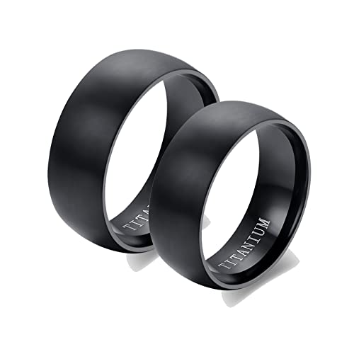 ANAZOZ 2 Stück Eheringe Paarpreis Titan 8mm Gebürstet Bombiert Breit Matt Partnerringe Partnerringe Set Frauen Schwarz Ringe Set Einfach Frau:54 (17.2) & Mann:57 (18.1) von ANAZOZ