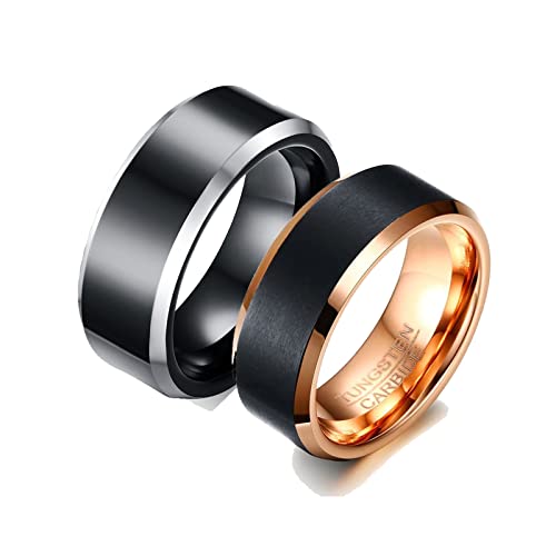 ANAZOZ 2 Stück Eheringe Paarpreis Wolfram 8mm Gebürstet und Poliert Paar Eheringe Trauringe Partnerringe Set Frauen Schwarz Rosegold Ringe Verkleinern Frau:57 (18.1) & Mann:62 (19.7) von ANAZOZ