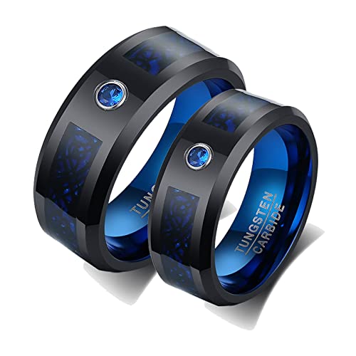 ANAZOZ 2 Stück Eheringe Paarpreis Wolfram Drache Knoten Herren Ringe Partnerringe Bandringe Herren Ring Breit Blau Schwarz mit Kostenlos Gravur von ANAZOZ