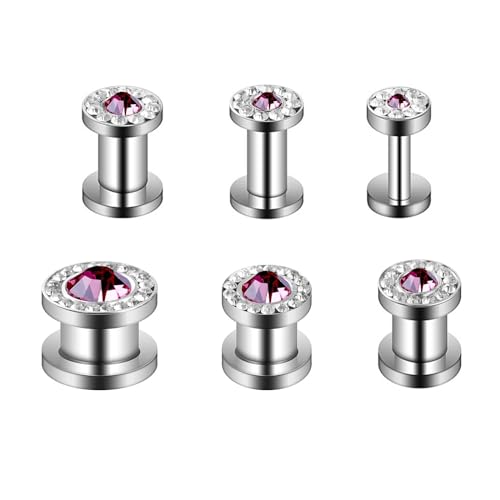 ANAZOZ 3mm-10mm Tunnel, Edelstahl Ohr Flesh Plug 12er Set Ohrstecker Piercing Damen, Ohr-Stretching Ohrringe Silber von ANAZOZ