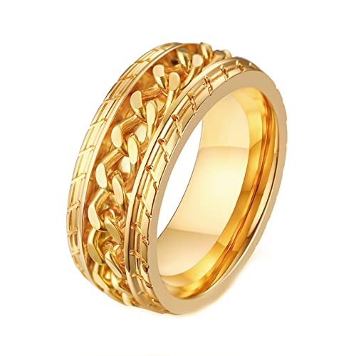 ANAZOZ Antistressring Daumen, Ringe aus Edelstahl für Damen Fidget Ring Größe 67 (21.3) Rotierender Ringe mit Kette Breit 8mm von ANAZOZ