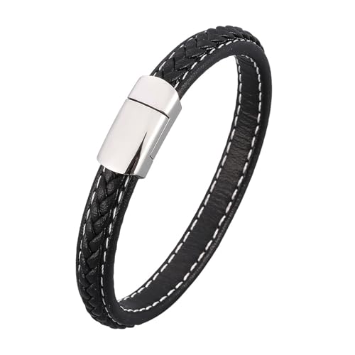 ANAZOZ Armband Damen Leder, Armbänder Leder Schwarz Breit 8mm Lederarmband 16,5cm mit Verschluss aus Edelstahl von ANAZOZ