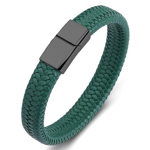 ANAZOZ Armband Damen Leder Grün, Armbänder Leder Herren Breit 6mm Lederarmband mit Verschluss aus Edelstahl 20cm von ANAZOZ