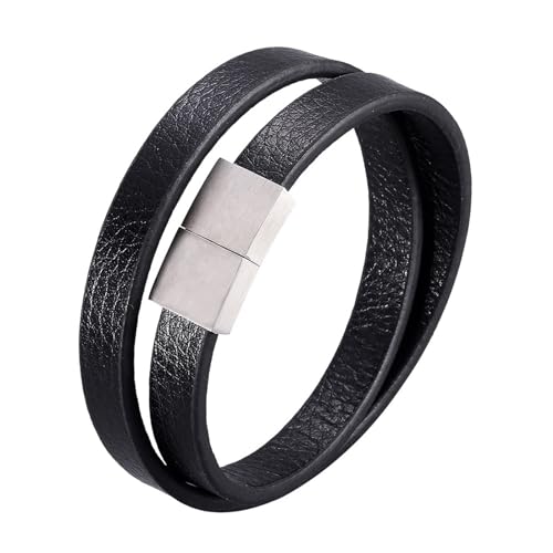 ANAZOZ Armband Damen Leder Schwarz, Herren Armbänder Leder Breit 10mm Wickelarmband 19,5cm mit Verschluss aus Edelstahl von ANAZOZ