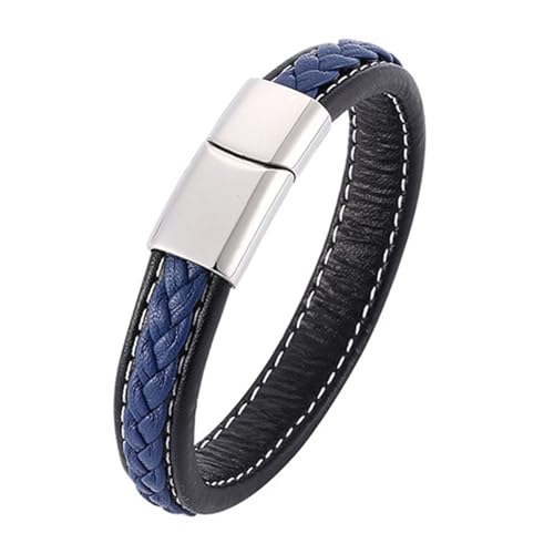 ANAZOZ Armband Damen Leder Schwarz Blau, Armbänder Leder Männer Breit 12mm Lederarmband 18,5cm mit Verschluss aus Edelstahl von ANAZOZ