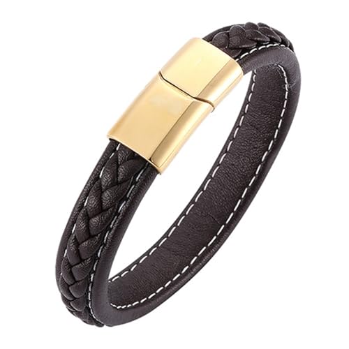 ANAZOZ Armband Frauen Leder, Armbänder Herren Leder Braun Breit 12mm Lederarmband 20,5cm mit Verschluss aus Edelstahl von ANAZOZ