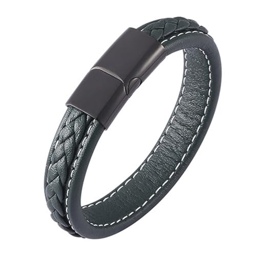 ANAZOZ Armband Frauen Leder Grün, Herren Armbänder Leder Breit 12mm Lederarmband mit Verschluss aus Edelstahl 20,5cm von ANAZOZ