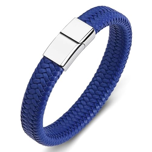 ANAZOZ Armband Herren Leder Blau, Armbänder Leder Frauen Breit 6mm Lederarmband mit Verschluss aus Edelstahl 18,5cm von ANAZOZ