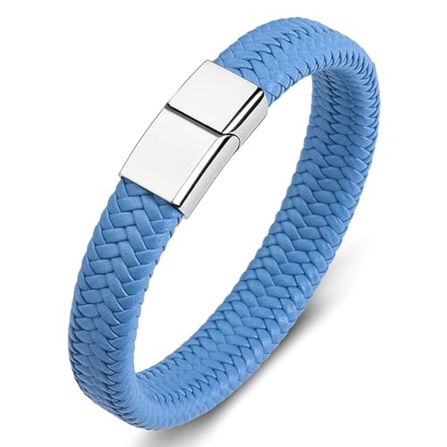 ANAZOZ Armband Herren Leder Hellblau, Lederarmband Damen Breit 6mm Armbänder mit Verschluss aus Edelstahl 20cm von ANAZOZ