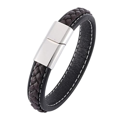 ANAZOZ Armband Herren Leder Schwarz Braun, Armbänder Leder Frauen Breit 12mm Lederarmband mit Verschluss aus Edelstahl 18,5cm von ANAZOZ