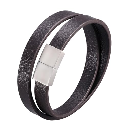 ANAZOZ Armband Leder Damen, Armbänder Leder Braun Breit 10mm Wickelarmband 17,5cm mit Verschluss aus Edelstahl von ANAZOZ