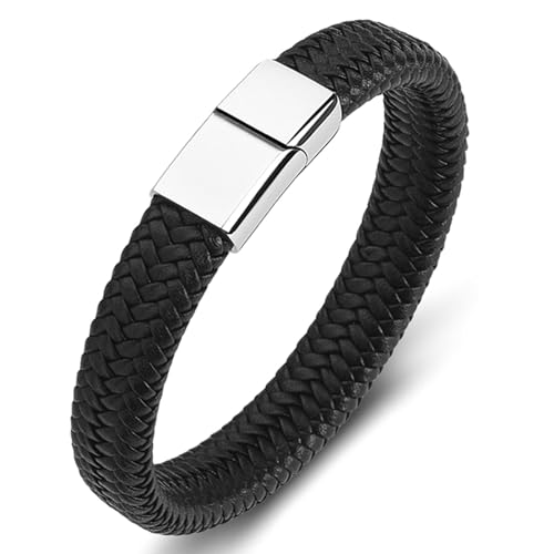 ANAZOZ Armband Leder Damen, Lederarmband Herren Schwarz Breit 6mm Armbänder 20cm mit Verschluss aus Edelstahl von ANAZOZ