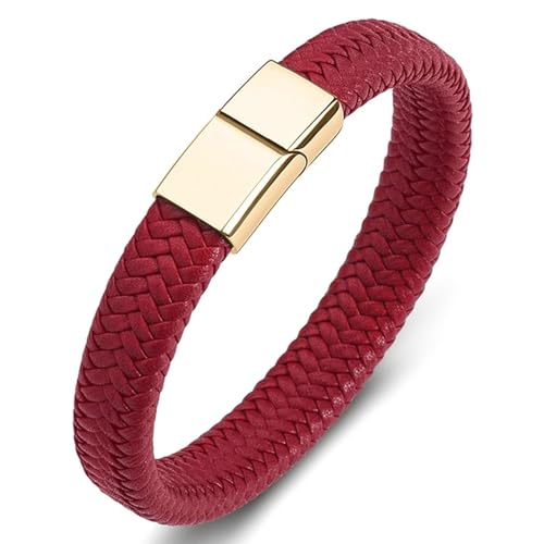 ANAZOZ Armband Leder Damen Rot, Herren Armbänder Leder Breit 6mm Lederarmband 16,5cm mit Verschluss aus Edelstahl von ANAZOZ