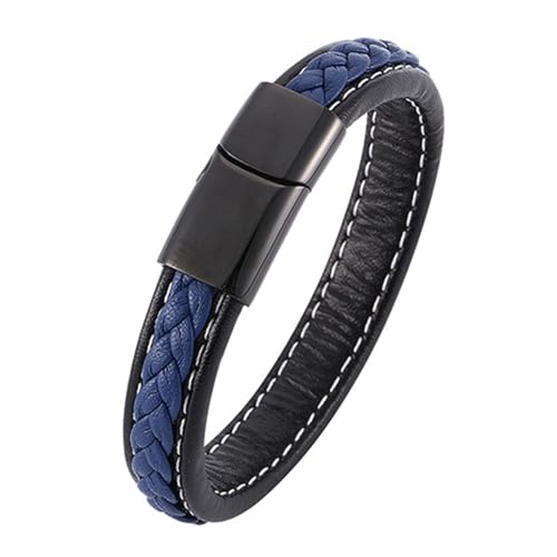 ANAZOZ Armband Leder Damen Schwarz Blau, Herren Armbänder Leder Breit 12mm Lederarmband 16,5cm mit Verschluss aus Edelstahl von ANAZOZ