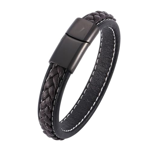 ANAZOZ Armband Leder Damen Schwarz Braun, Armbänder Leder Männer Breit 12mm Lederarmband 18,5cm mit Verschluss aus Edelstahl von ANAZOZ