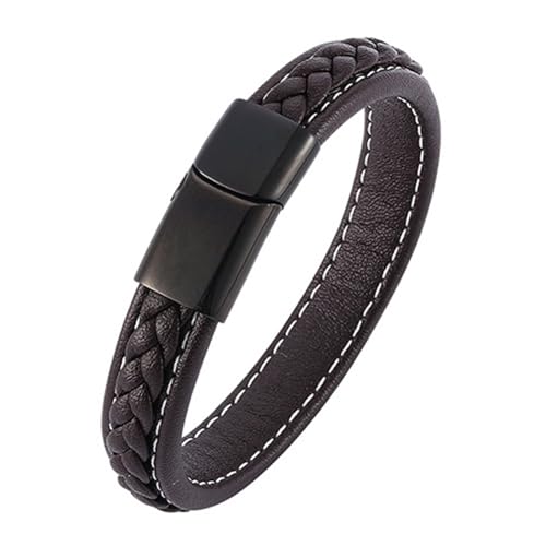 ANAZOZ Armband Leder Herren, Armbänder Leder Braun Breit 12mm Lederarmband mit Verschluss aus Edelstahl 16,5cm von ANAZOZ