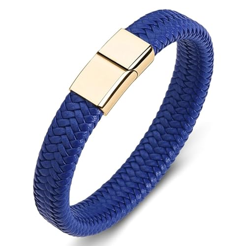 ANAZOZ Armband Leder Herren Blau, Lederarmband Breit 6mm Armbänder 16,5cm mit Verschluss aus Edelstahl von ANAZOZ