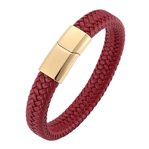 ANAZOZ Armband Leder Herren Rot, Armbänder Leder Damen Breit 12mm Lederarmband 20,5cm mit Verschluss aus Edelstahl von ANAZOZ