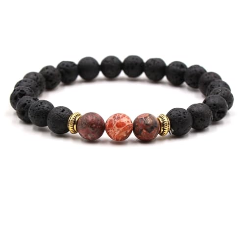 ANAZOZ Armband Naturstein Damen Verstellbar, Herren Armband Perlen Armbänder 19cm bis 21cm Länge 8 mm Lavastein und Stein von ANAZOZ