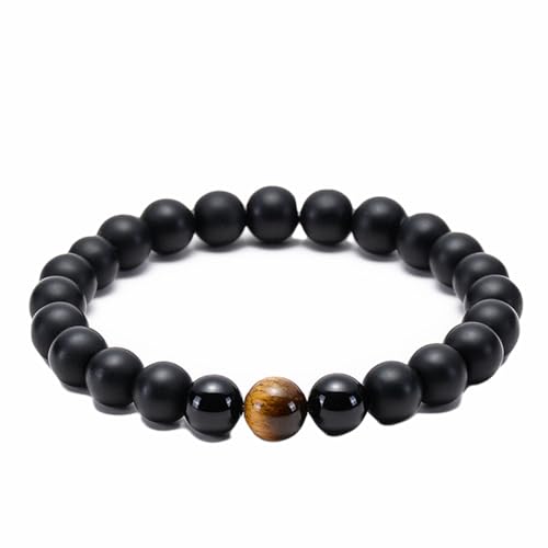ANAZOZ Armband Naturstein Herren Verstellbar, Perlen Armband Frauen Armreif 19cm Länge 8mm Tigerauge und Schwarzer Stein von ANAZOZ