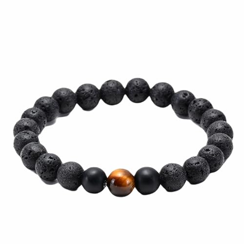 ANAZOZ Armband Verstellbar Herren, Perlen Armband Damen Armbänder 19cm Länge 8mm Tigeraugen und Lavastein von ANAZOZ