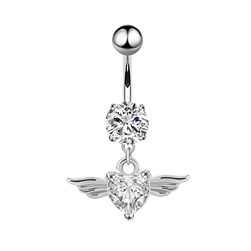 ANAZOZ Bauchnabelpiercing 14G Edelstahl, Bauchnabelpiercing Schmuck Damen Engelsflügel Herzanhänger mit Zirkonia von ANAZOZ