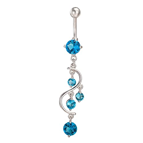 ANAZOZ Bauchnabelpiercing 316L Chirurgenstahl 14 Gauge, Bauchnabelpiercing Modeschmuck Damen Langer Anhänger mit Zirkonia Blau von ANAZOZ