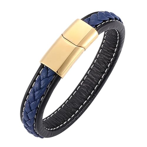 ANAZOZ Damen Armband Leder Schwarz Blau, Lederarmband Breit 12mm Armbänder mit Verschluss aus Edelstahl 18,5cm von ANAZOZ