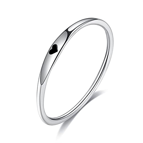 ANAZOZ Damen Ringe Silber 925, Eheringe Damen Schmal Einfach Größe 62 (19.7) Kleine Ringe mit Schwarzem Herz von ANAZOZ