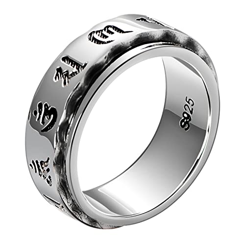 ANAZOZ Drehring Herren Antistress, Männer Ringe Silber 925 Echt Rotierender Mantra Ring Breit 7mm größe 58 von ANAZOZ