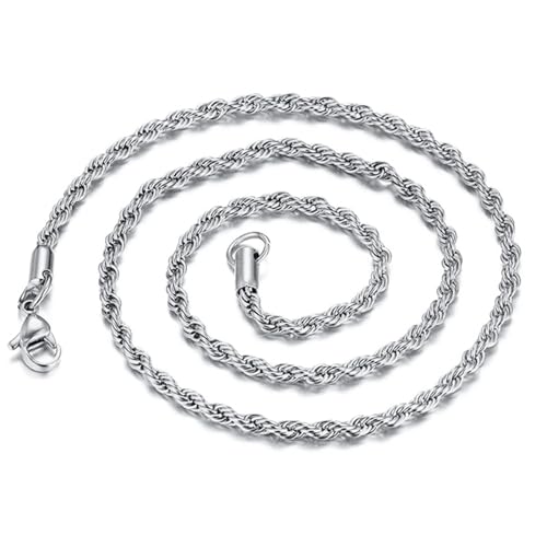 ANAZOZ Edelstahl Halskette Damen, Halskette Damen Ohne Anhänger 60cm Seilkette Halskette 3mm von ANAZOZ