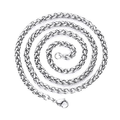 ANAZOZ Edelstahl Kette Frauen 50 cm, Halskette Ohne Anhänger Herren Weizenkette 5mm Breit Silber von ANAZOZ