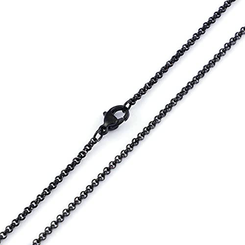 ANAZOZ Edelstahl Kette Frauen Ohne Anhänger 45,5 cm, Halskette Männer Hip Hop Rolokette 2mm Breit Schwarz von ANAZOZ