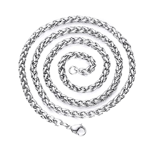 Edelstahl Kette Mann 50 cm, Halskette für Anhänger Herren 4mm Breit Weizenkette Silber von ANAZOZ