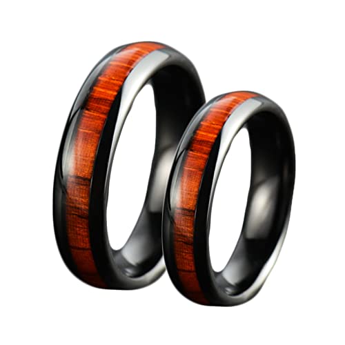 ANAZOZ Edelstahl Ringe Paar, Personalisierte Ringe Paare Eheringe gr.57 und gr 67 Schwarzer Ring Breit 6mm mit Holz von ANAZOZ